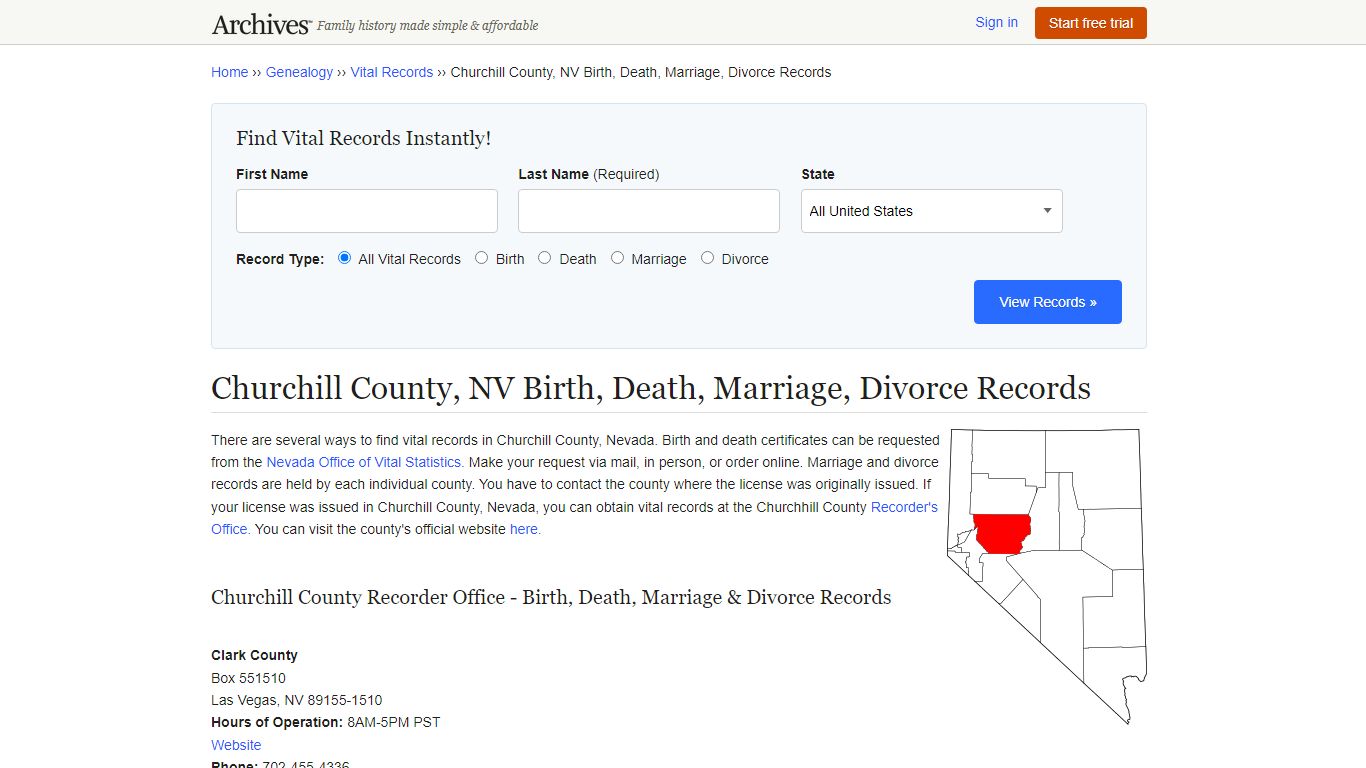 Churchill County, NV Birth, Death, Marriage, Divorce Records